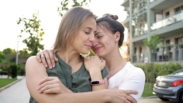 Two beautiful young women happy to be together. The right to love for all. LGBT.