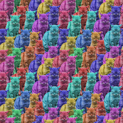 multi-colored funny sleeping cats, seamless pattern