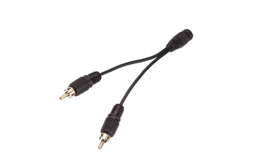 close up audio cable RCA on white background