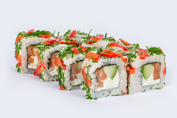 Sushi shot on a white background side view