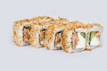 Sushi shot on a white background side view