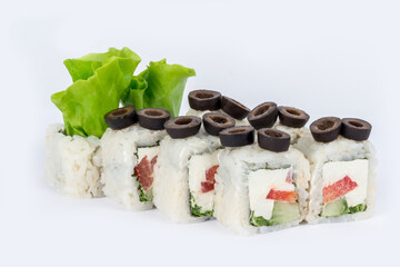 Sushi shot on a white background side view