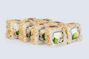 Sushi shot on a white background side view