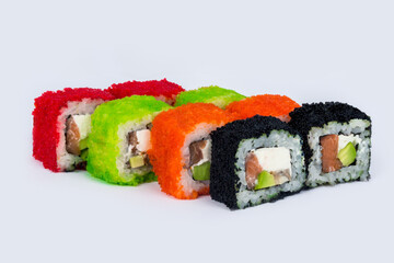 Sushi shot on a white background side view