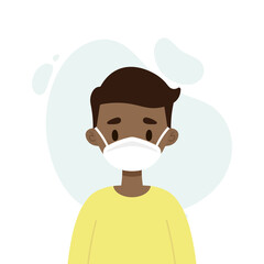 Young man wearing a face mask to protect from viruses and bacteria