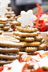 Christmas gingerbread cookies,  Baked traditional  star cookies - 363859347