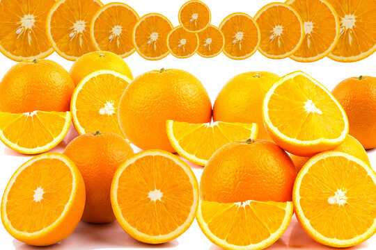 Closeup of sliced oranges on a market