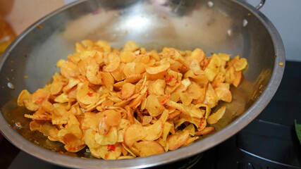 cassava chips close up