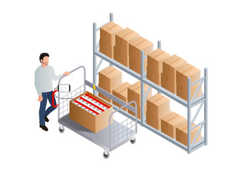 Picker in warehouse with Storage Rack isometric Illustration