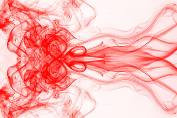 Red smoke on white background, red ink background, movement of red smoke