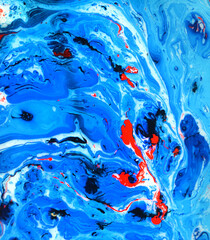 Persian blue and red . Beautiful paint, swirl, artistic design.Designing art.Color of the year 2020