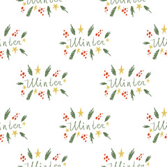 Seamless pattern with the inscription winter. New Year Christmas. Decoration.
