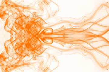Orange smoke on white background, orange ink background, movement of orange smoke
