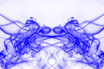 Blue smoke on white background, blue ink background, movement of blue smoke