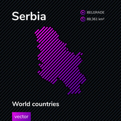 Serbia vector map in pink, purple and black colors. Isolated and stylized
