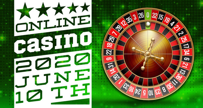 illustration Online web casino banner with american roulette on green surface table. Marketing Luxury green Banner Poker Jackpot zero with classic roulette. Advertising poster set Online web Casino
