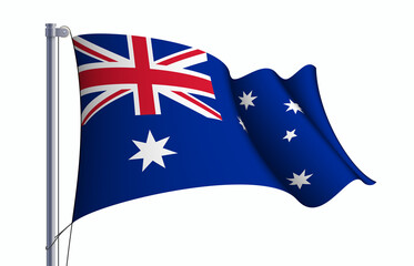 Australia flag state symbol isolated on background national banner. Greeting card National Independence Day of the Commonwealth of Australia. Illustration banner with realistic state flag.