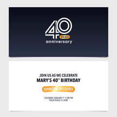 40 years anniversary invitation card vector illustration. Double sided modern graphic design template