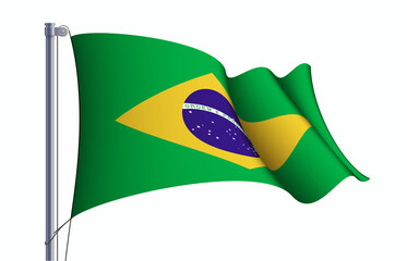 Fototapeta premium Brazil flag state symbol isolated on background national banner. Greeting card National Independence Day of the Federative Republic of Brazil. Illustration banner with realistic state flag.