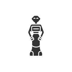 Social robot black glyph icon. Communication with people in public places. Innovation in technology. Sign for web page, app. UI UX GUI design element.