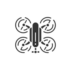 Drone automatic unmanned control black glyph icon. Flying robot. Aircraft device concept. Sign for web page, mobile app, banner, social media.