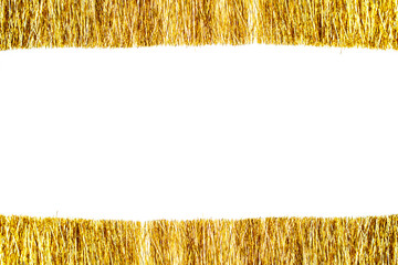 Golden christmas tinsel with empty space for your text. Copy space