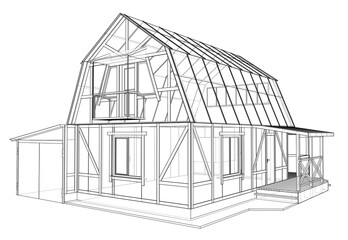 Private house sketch. 3D illustration