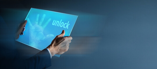 Fingerprint scanning provides secure access .3D illustration