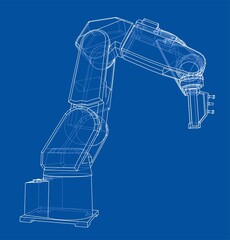 Fototapeta na wymiar 3D outline Robotic arm. 3D illustration