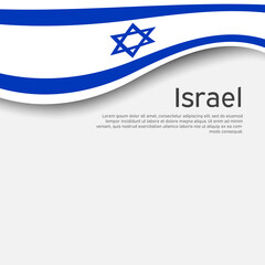 Israel flag background. Israel wavy flag on a white background. National poster. State israeli patriotic flyer, banner. Business booklet. Paper cut style. Vector design