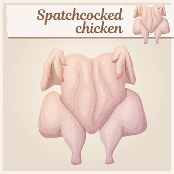 Raw spatchcocked chicken illustration. Cartoon vector icon