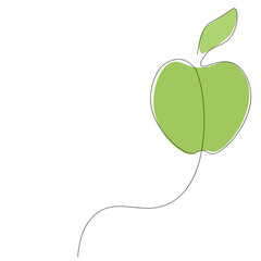 Obraz premium Green apple one line drawing, vector illustration