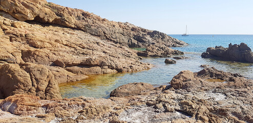 Fototapeta na wymiar Stones in Piana beach, Corsica, France