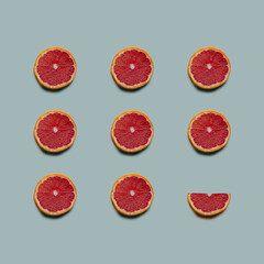 Grapefruit pattern on pastel background. Fresh fruit. Grapefruit isolated on pastel background.