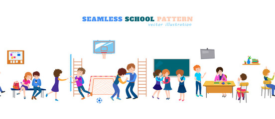 back to school cartoon seamless pattern