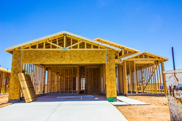 New One Level Home Under Construction In Framing Stage