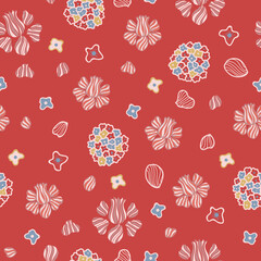 Vector floral red coral seamless background pattern