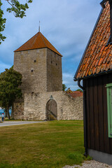 Fototapeta premium Visby old town wall. Photo of medieval architecture. Gotland. Sweden