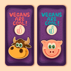 Cartoon style vegan sticker. Vector illustration.