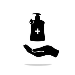 Disinfection. Hand sanitizer bottle icon, washing gel. Vector illustrationDisinfection. Hand sanitizer bottle icon, washing gel. Vector illustration	
