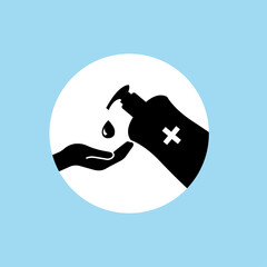 Disinfection. Hand sanitizer bottle icon, washing gel. Vector illustrationDisinfection. Hand sanitizer bottle icon, washing gel. Vector illustration	