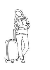 continuous line drawing, The girl is waiting to go on a trip. 