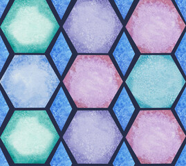 hexagons seamless watercolor pattern on white background