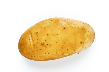 Young potato isolated on white background. Harvest new. Flat lay, top view.