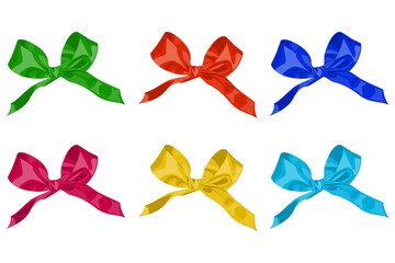 Set of bows for decorating boxes, gifts. Six colorful bows to create a festive design. Isolated on a white background.