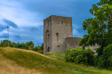 Fototapeta na wymiar Visby old town wall. Photo of medieval architecture. Gotland. Sweden