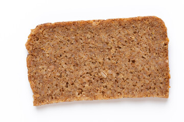 Rye bread slice on a white background.