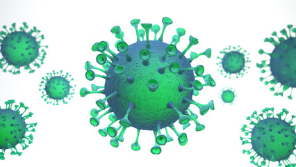 Corona virus COVID-19 virus SARS-CoV-2 concept - Coronavirus influenza background as dangerous flu strain cases as a pandemic medical health risk Microscope virus close up - 3D Rendering