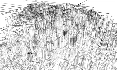 Outline city concept. Wire-frame style