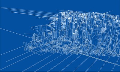 Outline city concept. Wire-frame style